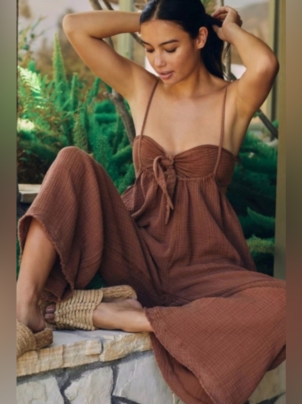 Anthropologie Wrenley Suspender Cotton Gauze Jumpsuit & Bandeau Top Set